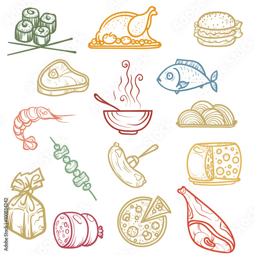 Hand drawing.Color icons products .