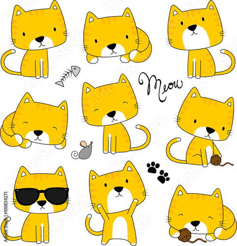 cute cats and design elements isolated on white background