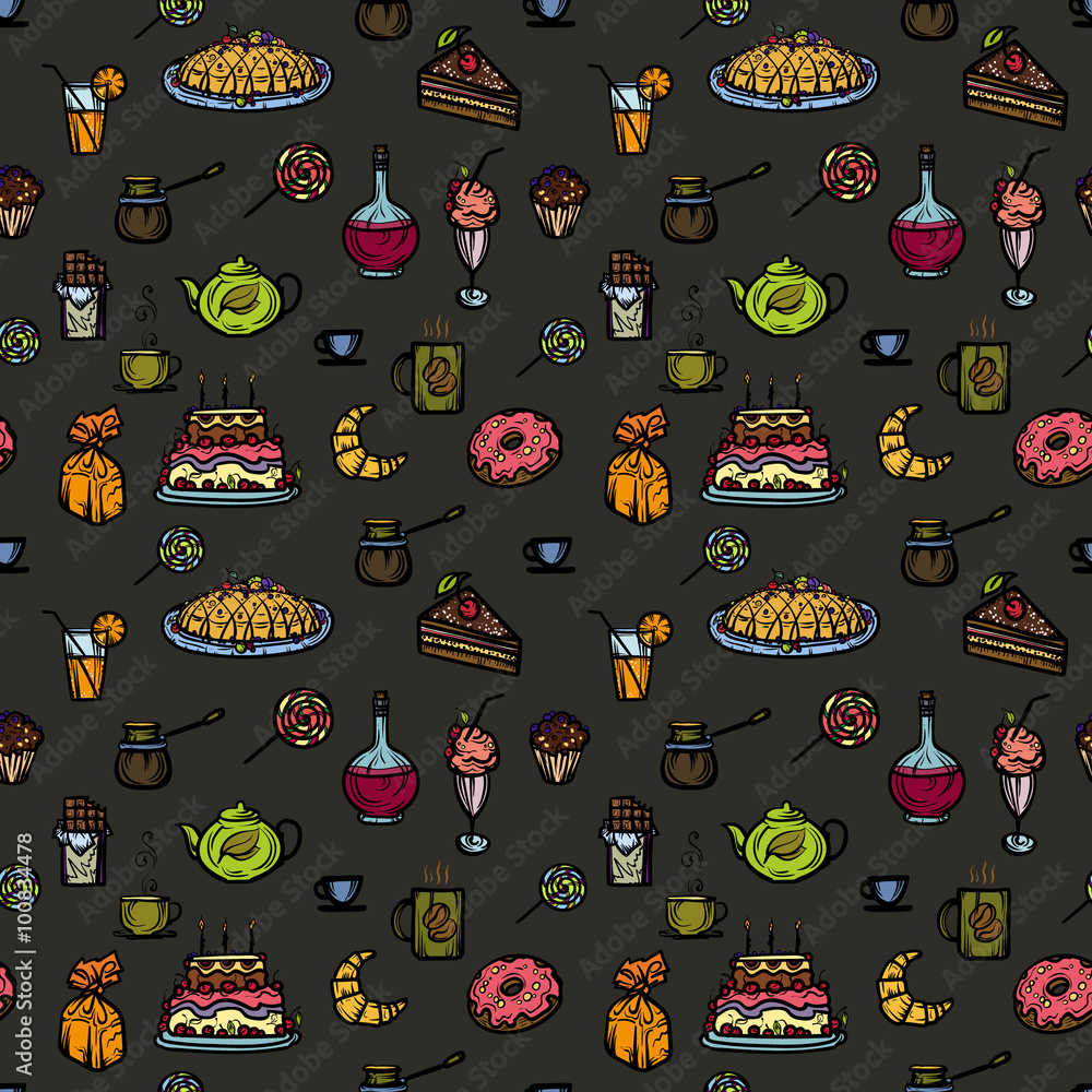 Seamless pattern, colored sweet dessert . Seamless pattern, colored sweet dessert .