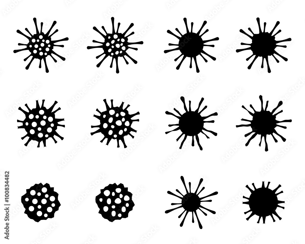 Obraz premium Set of cancer cell and virus in silhouette style