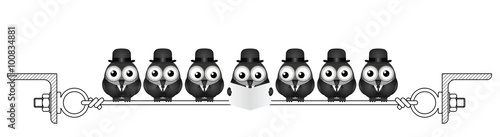 Businessmen birds roosting on a steel wire 