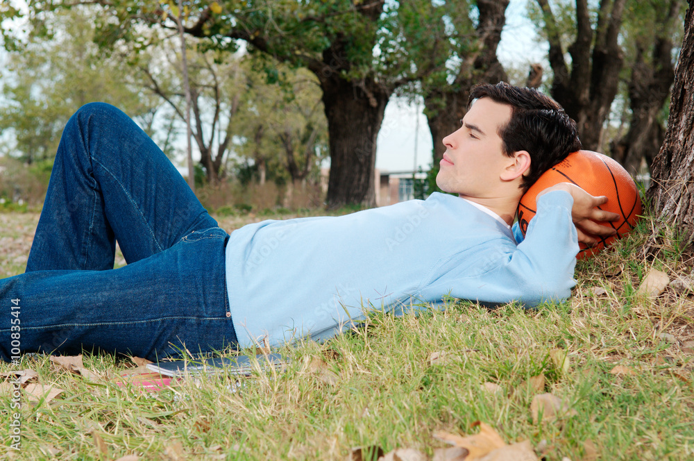Man relaxed lying on the grass Man relaxed lying on the grass