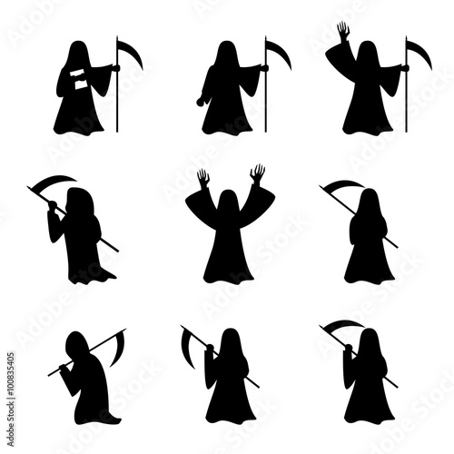 Set of Grim Reaper in silhouette style