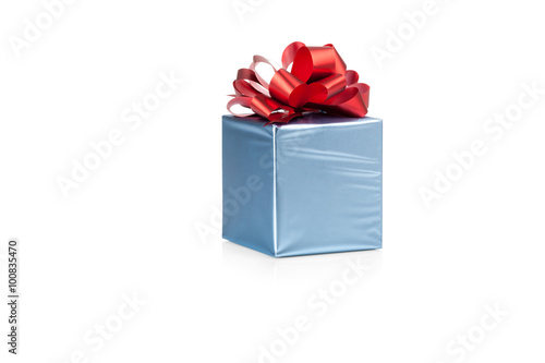 Blue gift box with red ribbon © Alexander Tarassov