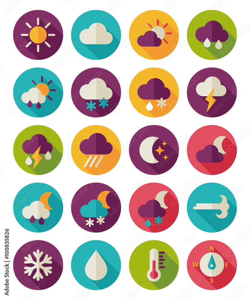Meteorology Weather flat icons set Meteorology Weather flat icons set