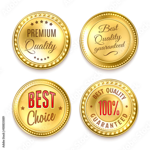 Four Golden Round Labels Set