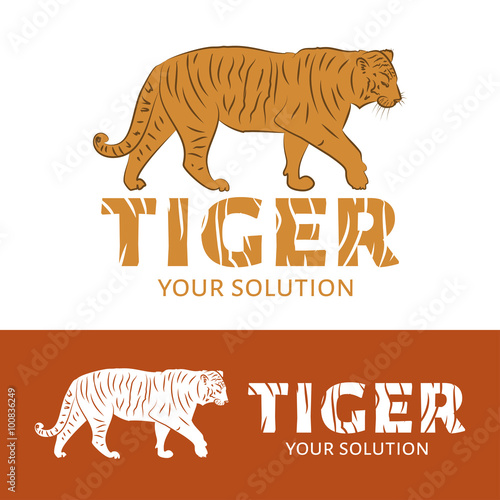 Fototapeta Naklejka Na Ścianę i Meble -  Vector logo tiger. Inscription stylized under the skin. Brand logo