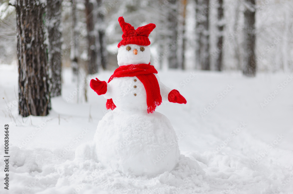 Snowman in a winter forest. Snowman in a winter forest.