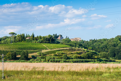 Paesaggio di campagna Toscana, colline coltivazioni, agricoltura