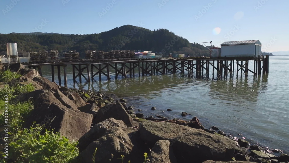Garibaldi, Oregon, Crab Docks. Crab pots stacked on a dock dock on