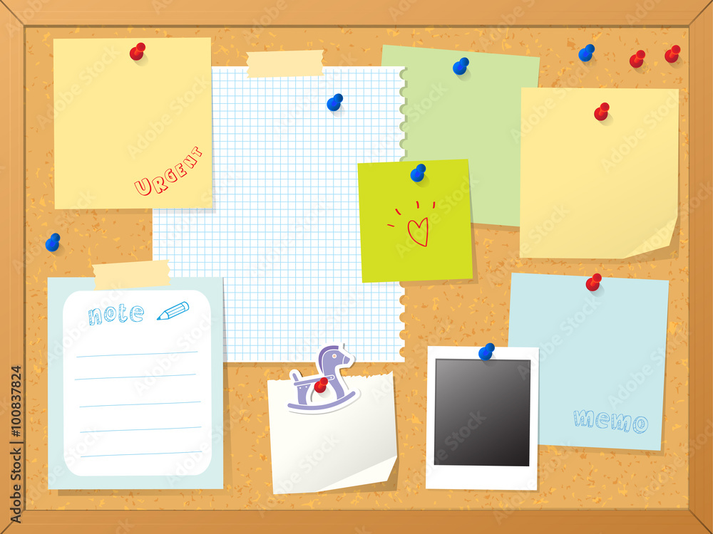 cork board & post it note vector illustration background Stock ベクター