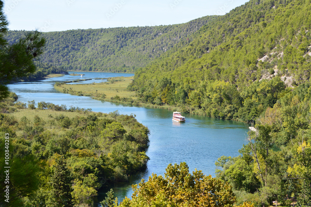 Obraz premium Tourist boats on Krka River, Krka National Park, Croatia