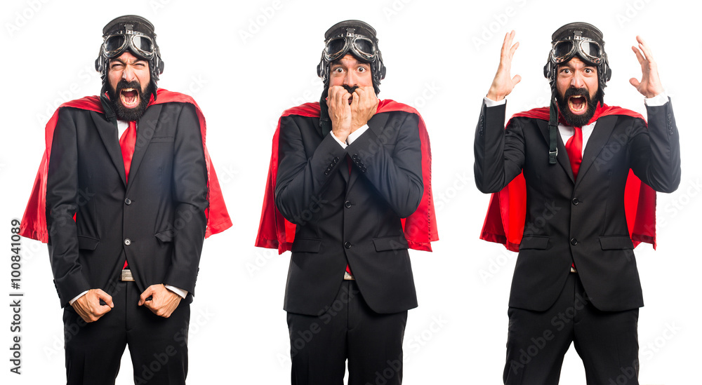 Frightened super hero businessman Frightened super hero businessman