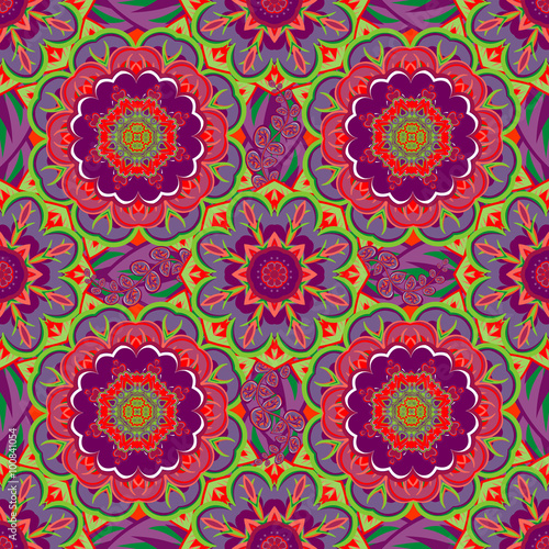 Oriental traditional ornament, Mediterranean seamless pattern, tile design, vector illustration. Vector bright purple pattern.