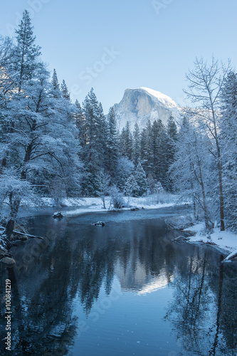 haft dome reflection in yosemite national park winter