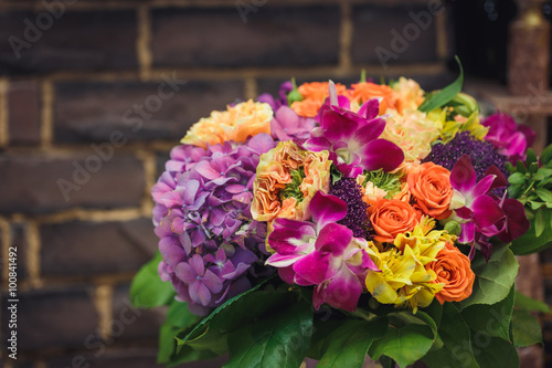 Flowers bouquet with orchids and hidrangea