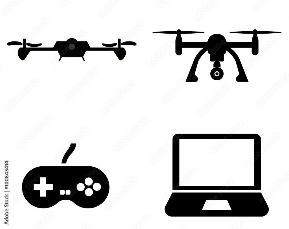 Drone et informatique en 4 icônes Drone et informatique en 4 icônes