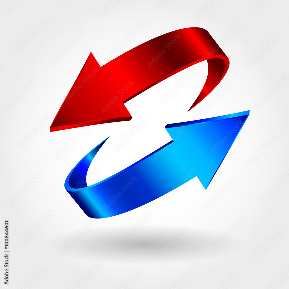 Red and blue arrows are moving towards. Arrows sign Red and blue arrows are moving towards. Arrows sign