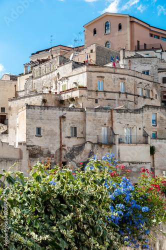 Buildings and flowers at Sassi di Matera photo