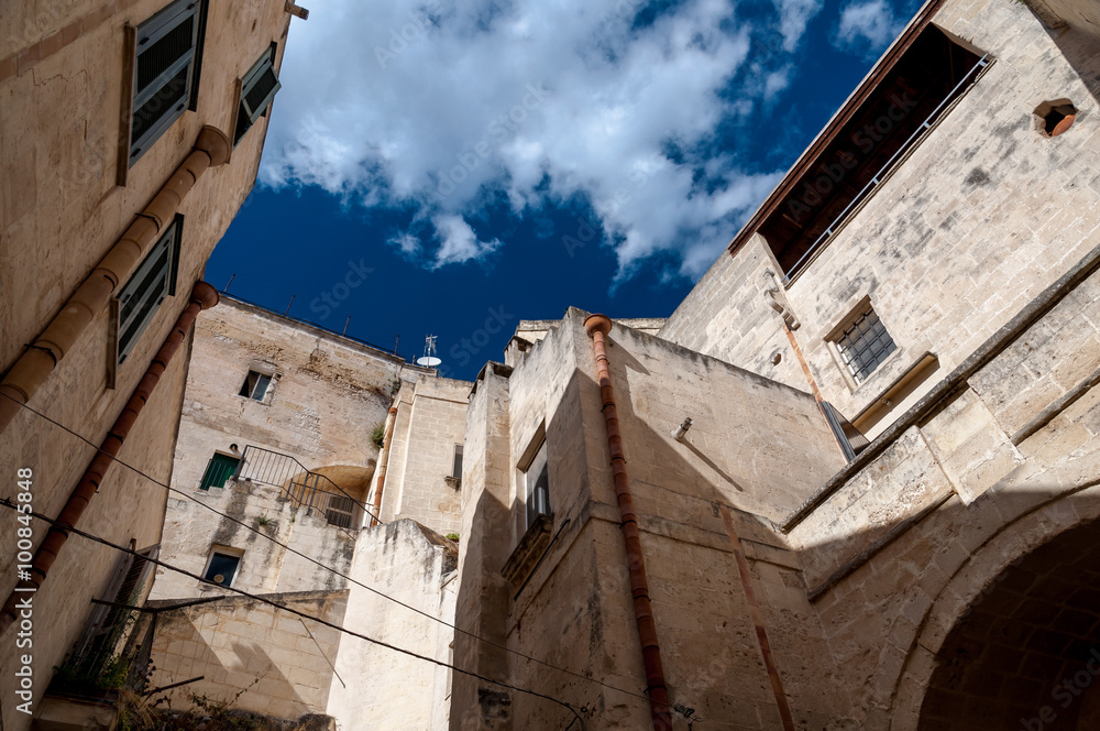 Street view of buildings in ancient town Sassi di Matera Street view of buildings in ancient town Sassi di Matera