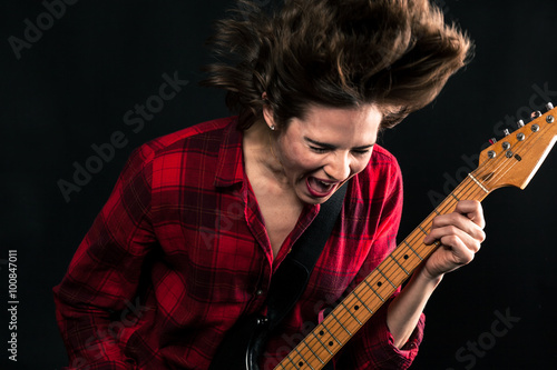 Model Red Flannel Shirt Rocking Out Yelling