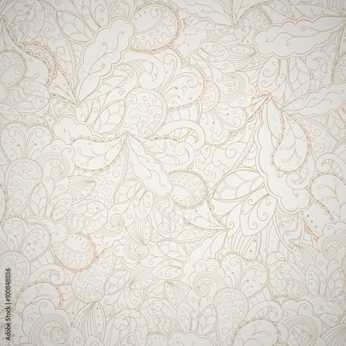 Floral seamless beige abstract hand-drawn card.