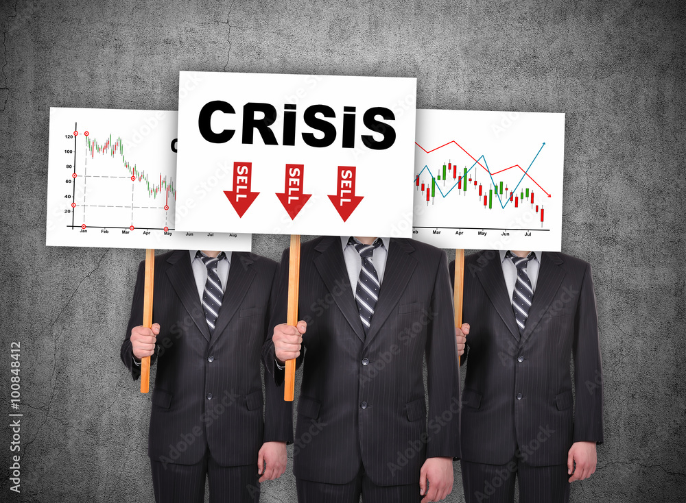 Fotografie banner with drawing crisis stock chart