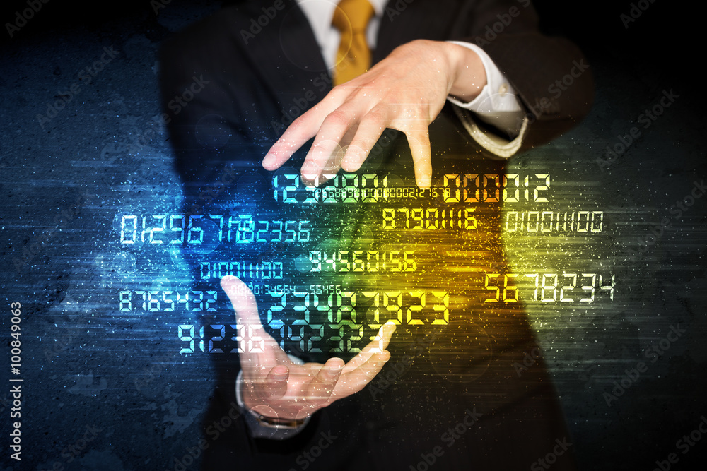 Businessman holding number cloud Businessman holding number cloud