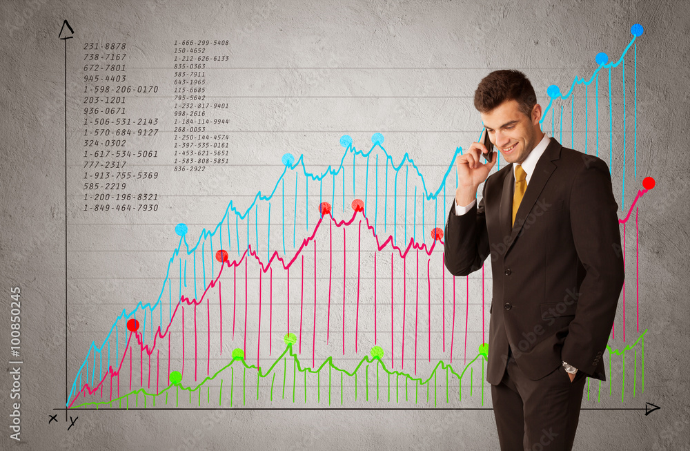 Colorful chart with numbers and businessman Colorful chart with numbers and businessman