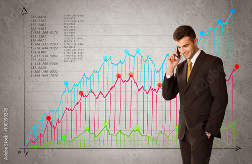 Colorful chart with numbers and businessman