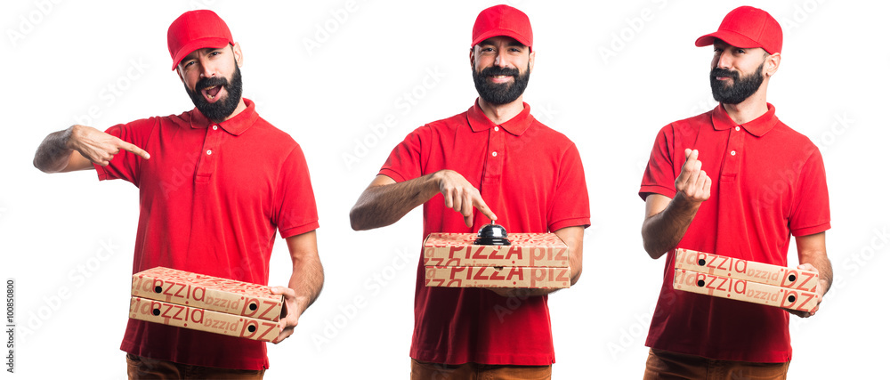 Pizza delivery man saluting