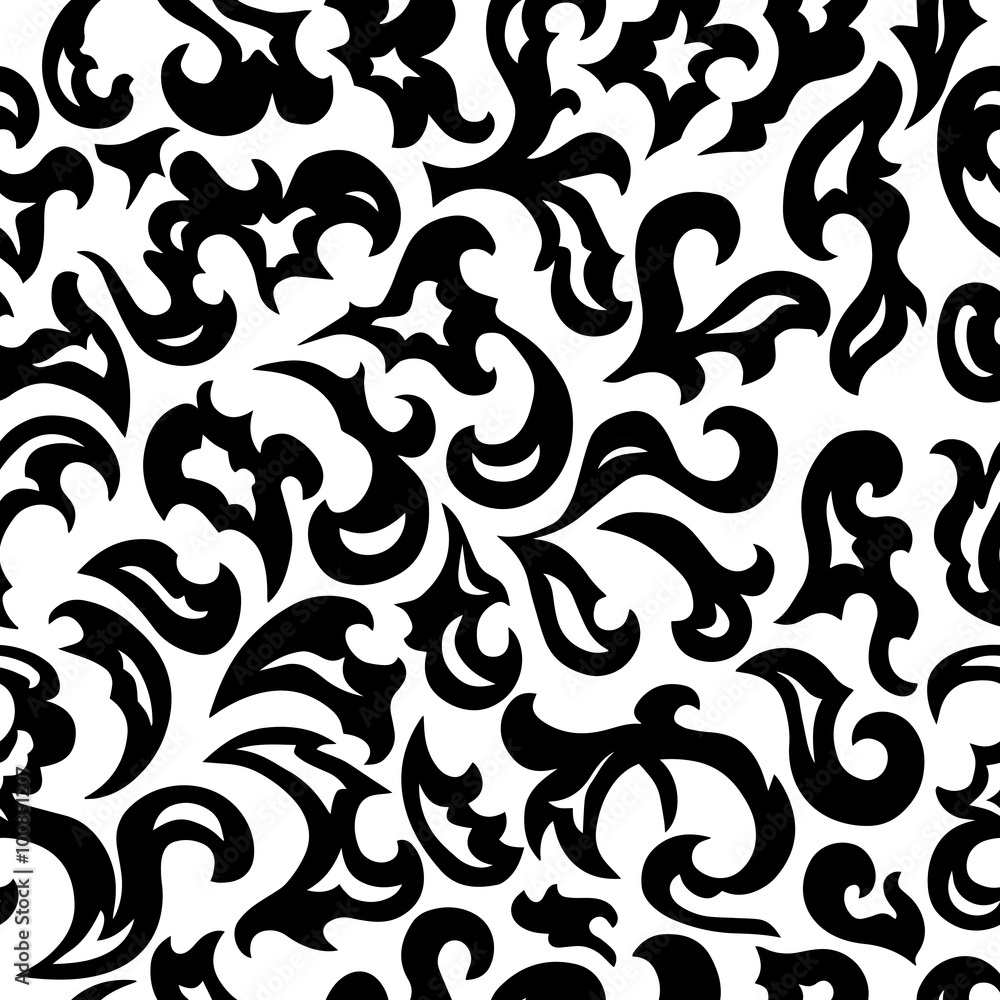 Black swirls on a white background, seamless pattern Black swirls on a white background, seamless pattern