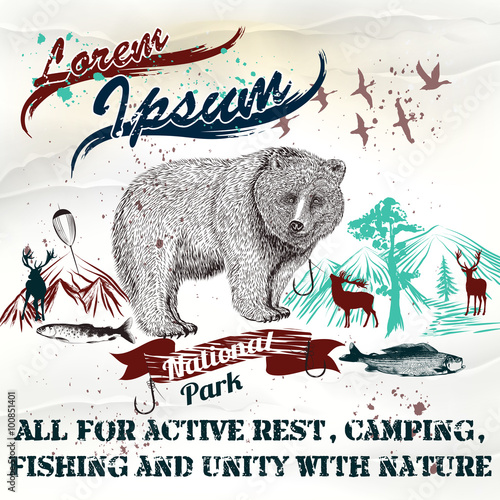 Design of vintage styled poster or flayer for national parks or