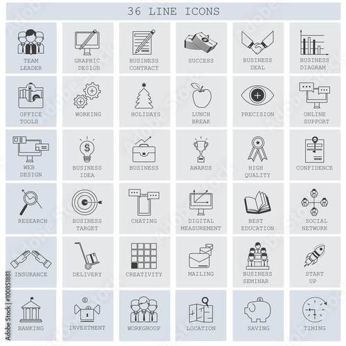 Thin Line Icons Set - Isolated On Background - Vector Illustration, Graphic Design. Collection Of: Investment, Seminar, Creativity, Target, Social Network, Delivery, Startup, Location Icons   