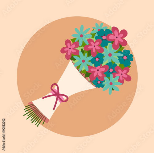 Bouquet of pink, blue and turquoise flowers