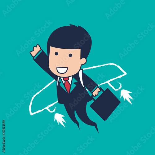 cartoon businessman flying