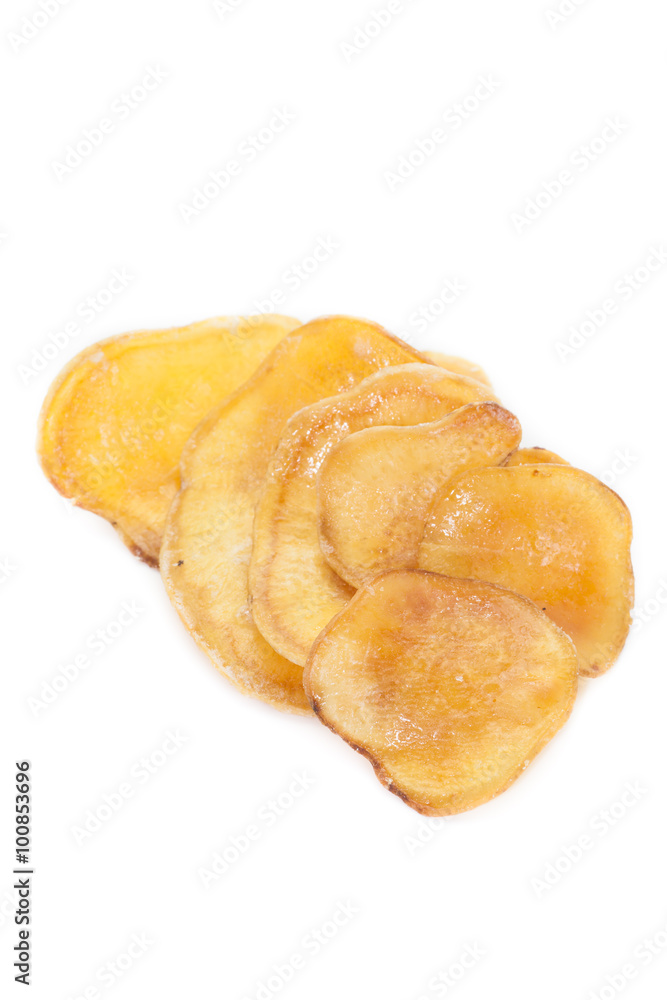 Dried potato slice and  coated with sugar
