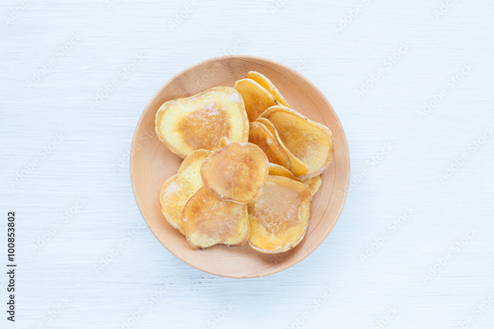 Dried potato slice and coated with sugar Dried potato slice and coated with sugar