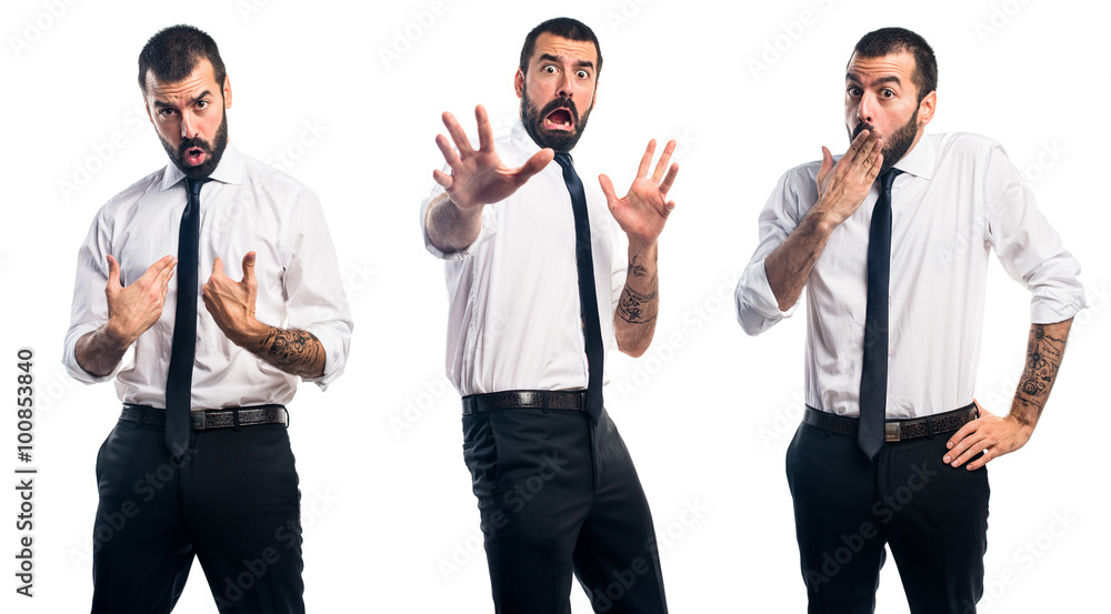 Businessman doing surprise gesture Businessman doing surprise gesture