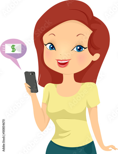 Girl Mobile Banking Phone