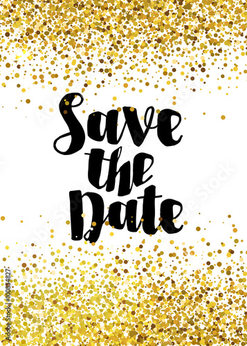 Save the date golden glitter wedding invitation template
