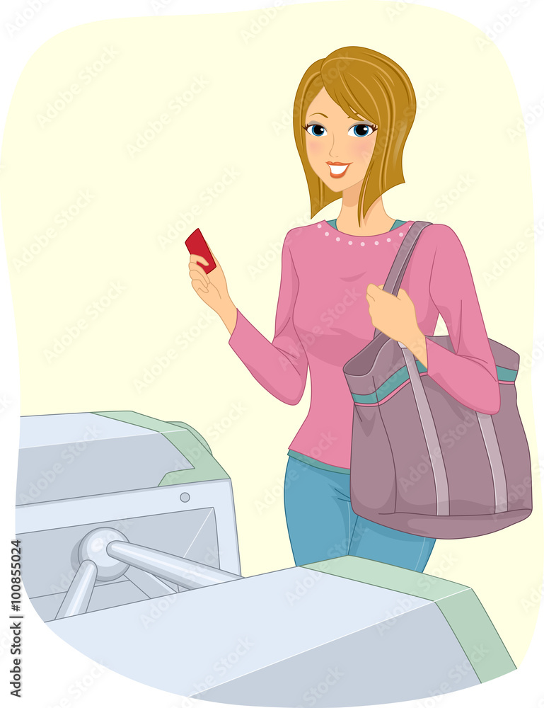 Girl Public Transport Turnstile Ticket Girl Public Transport Turnstile Ticket