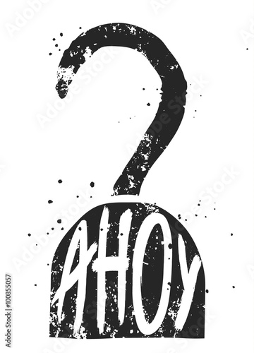 Ahoy typographic poster with pirate hook silhouette, nautical il