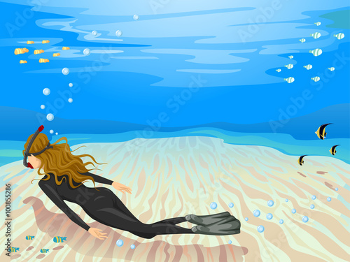 Girl Free Diving Seabed