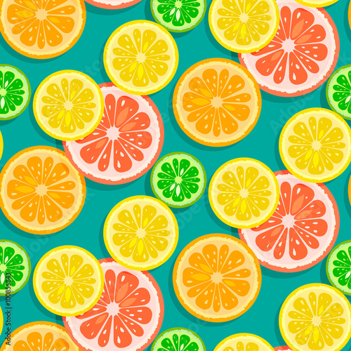 Seamless citrus fruits background vector (grapefruit,lime,lemon,
