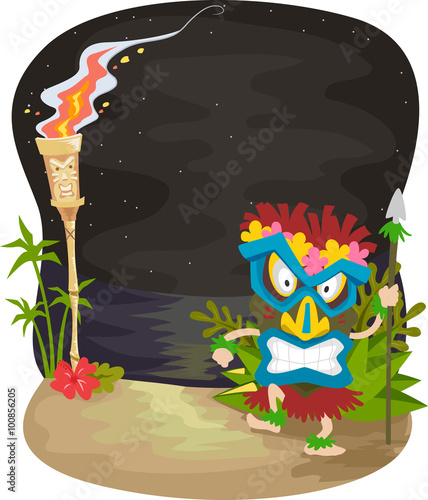 Man Tiki Mask Torch Night