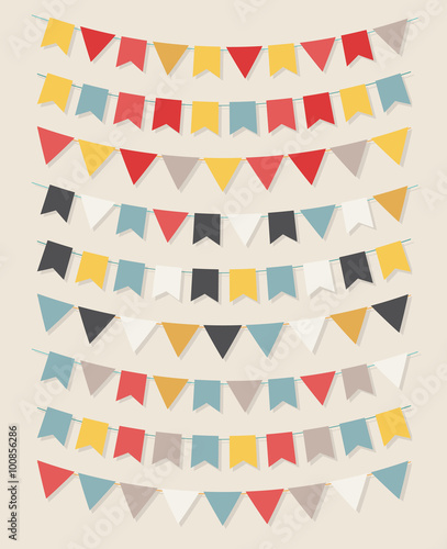 Vector bunting party flags set in different colors