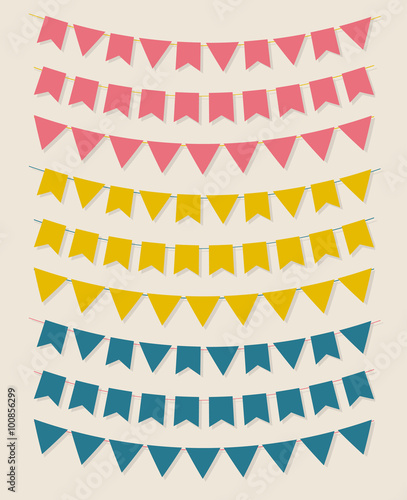 Vector bunting party flags set in different colors