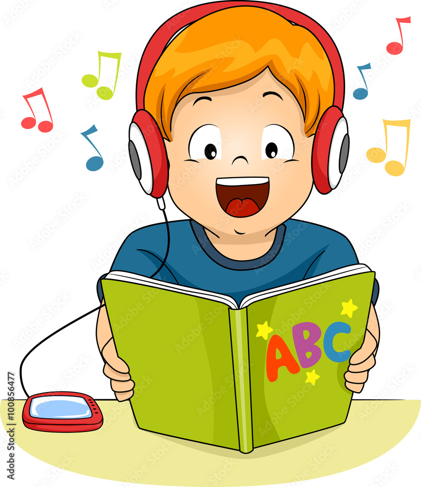Kid Boy Audio Book Story Read Listen Stock 벡터 | Adobe Stock
