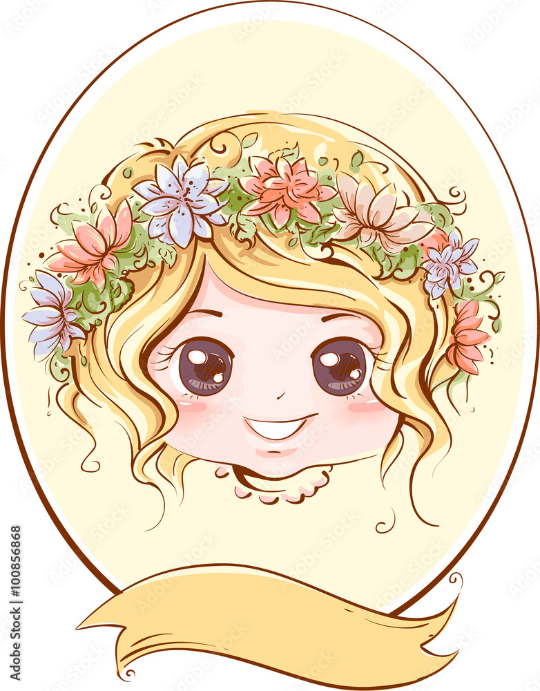 Retro Kid Girl Frame Ribbon Flowers Retro Kid Girl Frame Ribbon Flowers